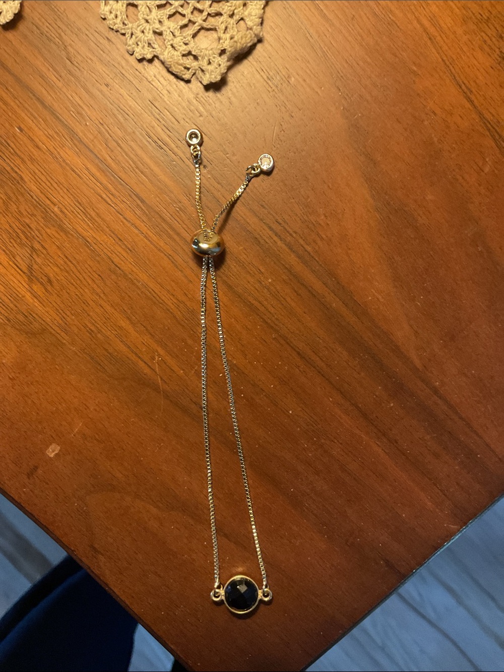 Gold Tone Adjustable Bolo Bracelet with Black Faceted Stone & Crystal Accents